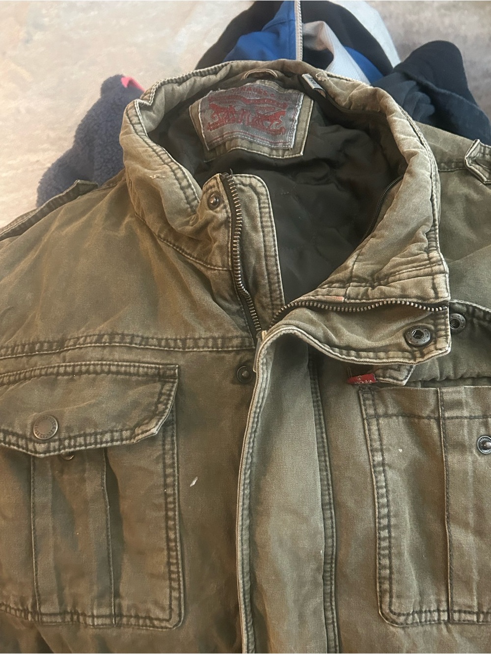 Levi's Olive Green distressed zip up coat